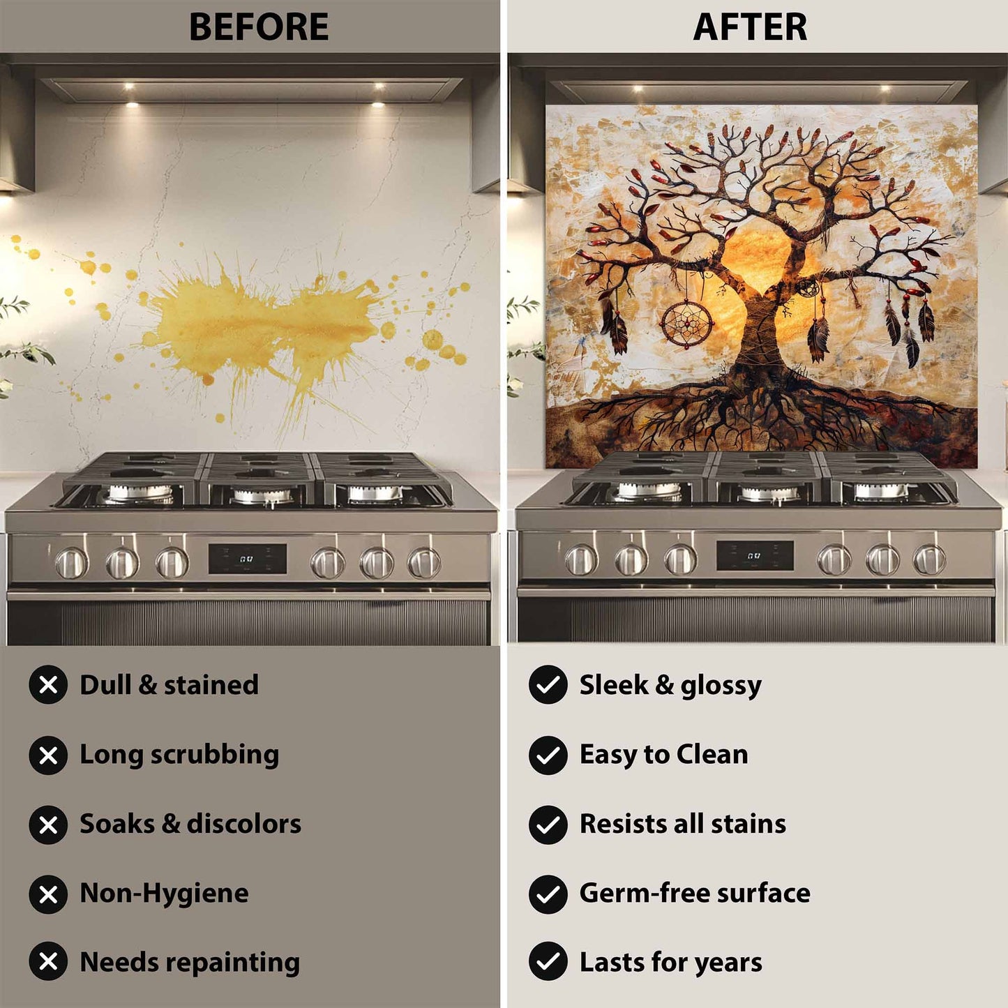 Soulcatcher Tempered Glass Backsplash – Tree of Life Kitchen Backsplash