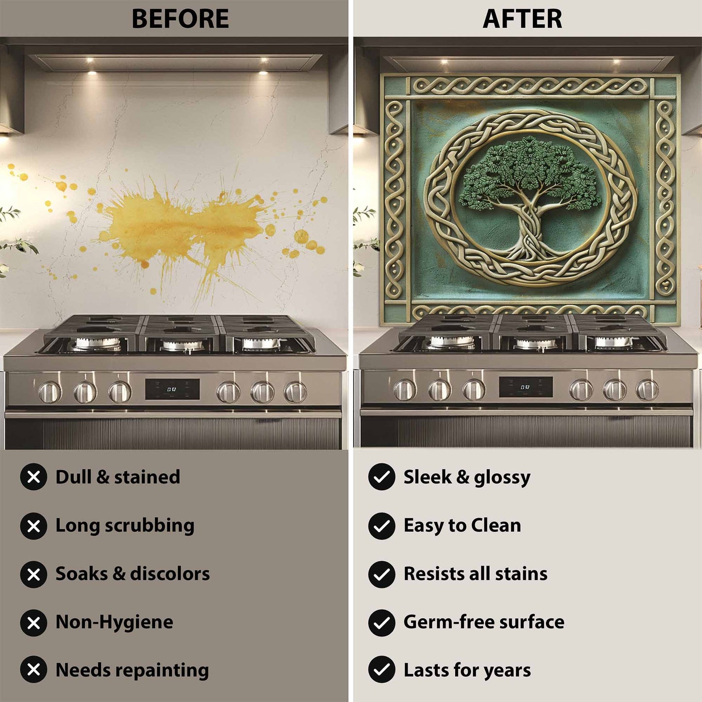 Ivory Grove Tempered Glass Backsplash – Tree of Life Kitchen Backsplash