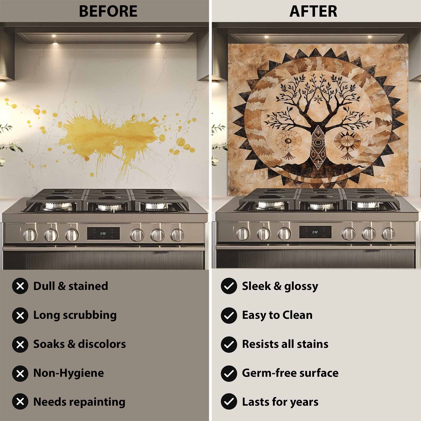 Sacred Roots Tempered Glass Backsplash –  Trible Tree of Life Kitchen Backsplash