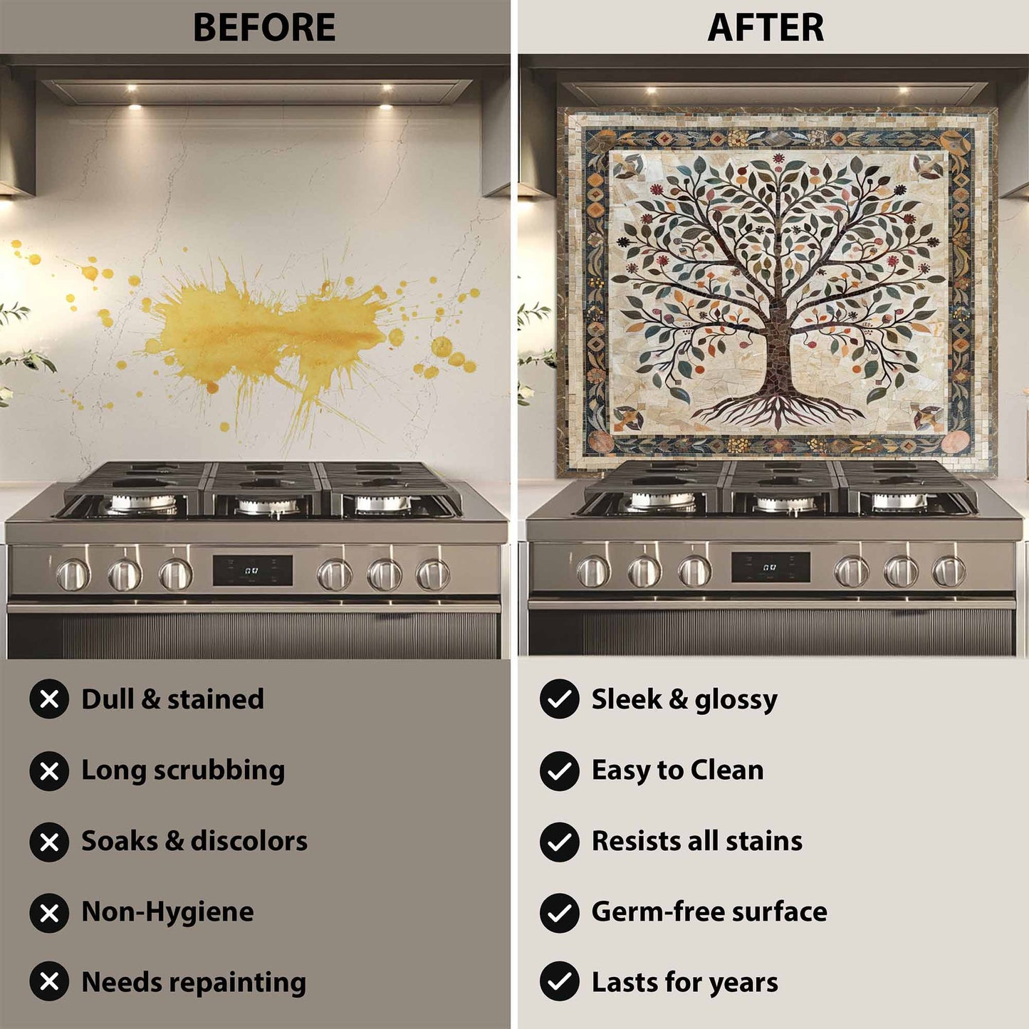 Rooted Bloom Tempered Glass Backsplash –  Tree of Life Kitchen Backsplash