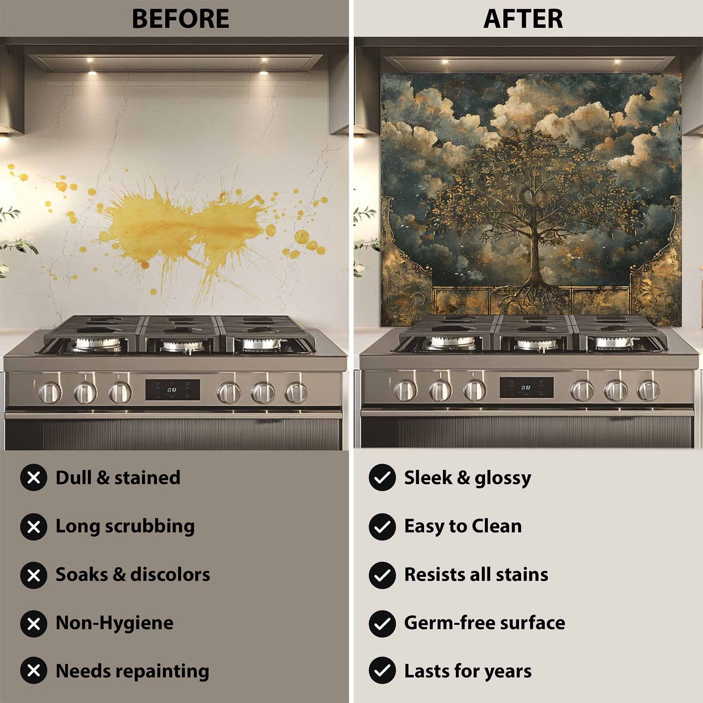 Tempered Glass Backsplash – Dramatic Tree of Life Kitchen Backsplash