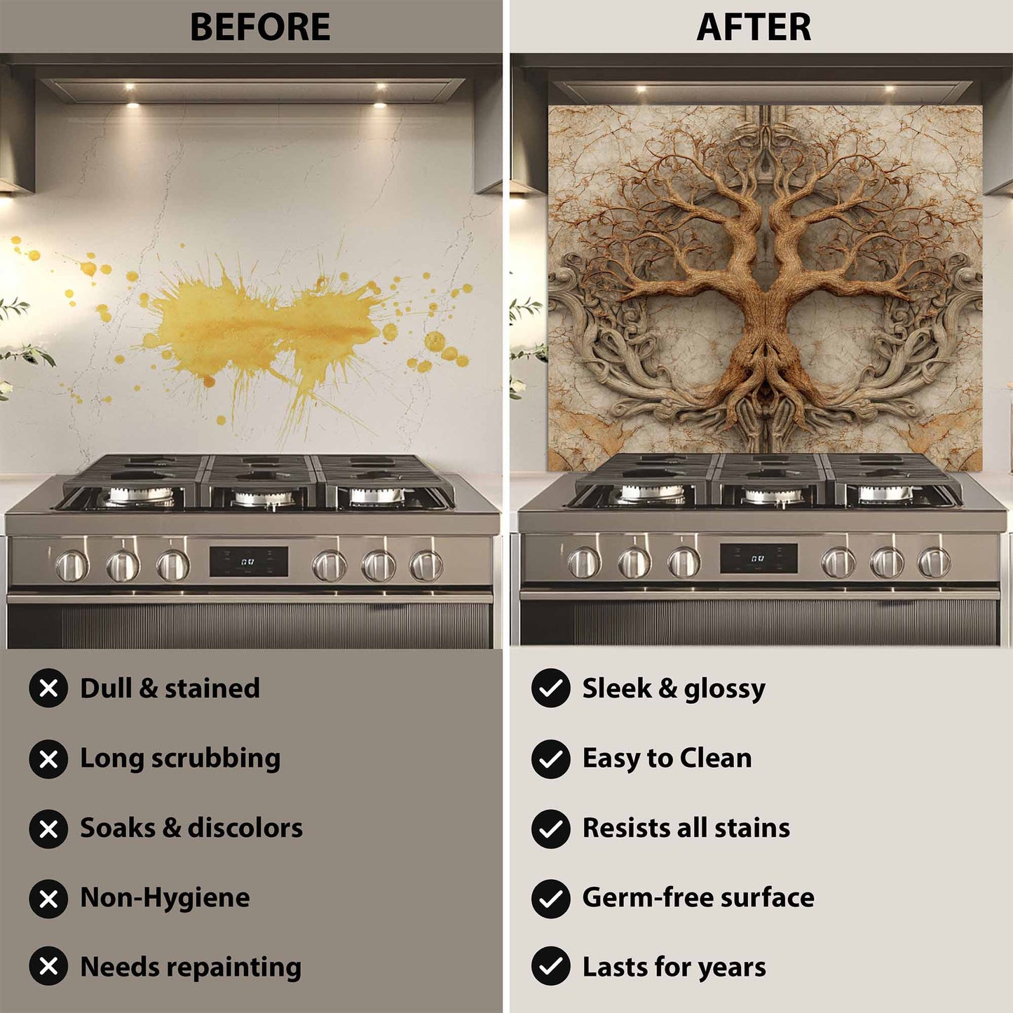 Twin Root Tempered Glass Backsplash – Tree of Life Stove Backsplash