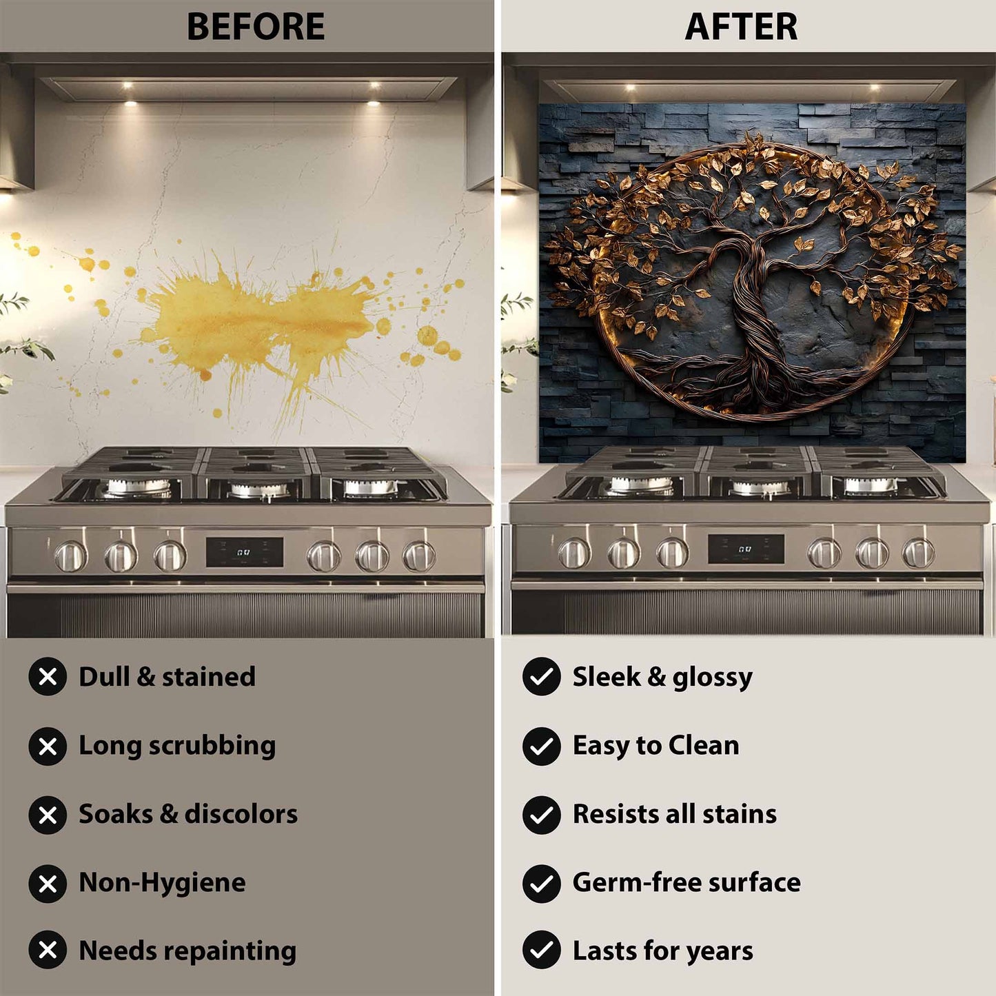 Luminous Ring Tree Glass Backsplash – Tempered Glass Backsplash for Stove