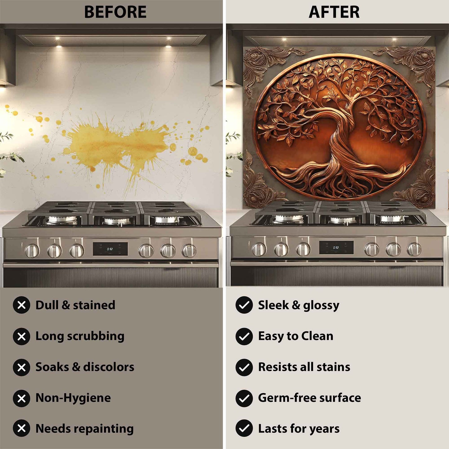Copper Tree of Life Kitchen Backsplash - Tempered Glass Backsplash