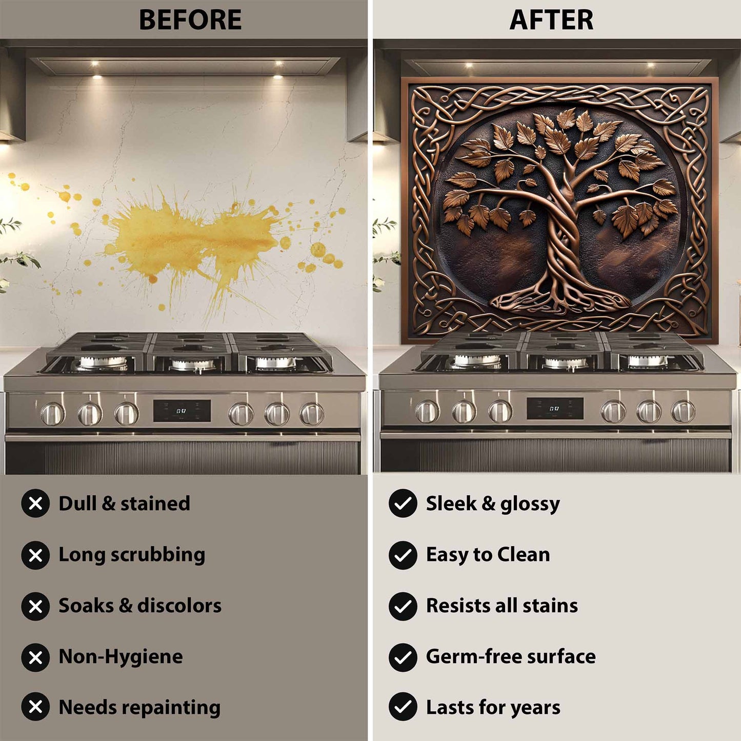 Bronze Vine Tree Kitchen Backsplash – Tempered Glass Backsplash for Stove
