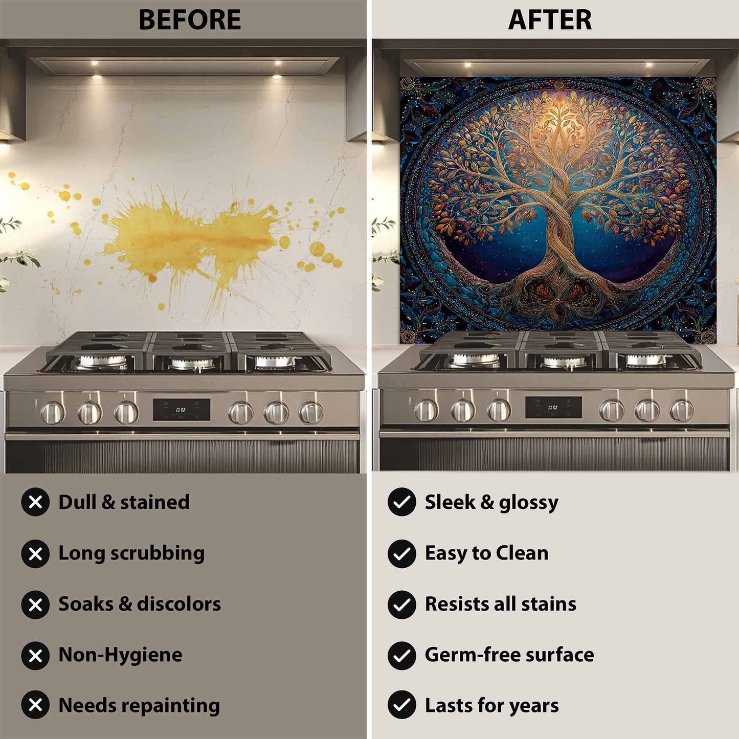 Celestial Tree of Life Kitchen Backsplash - Tempered Glass Backsplash