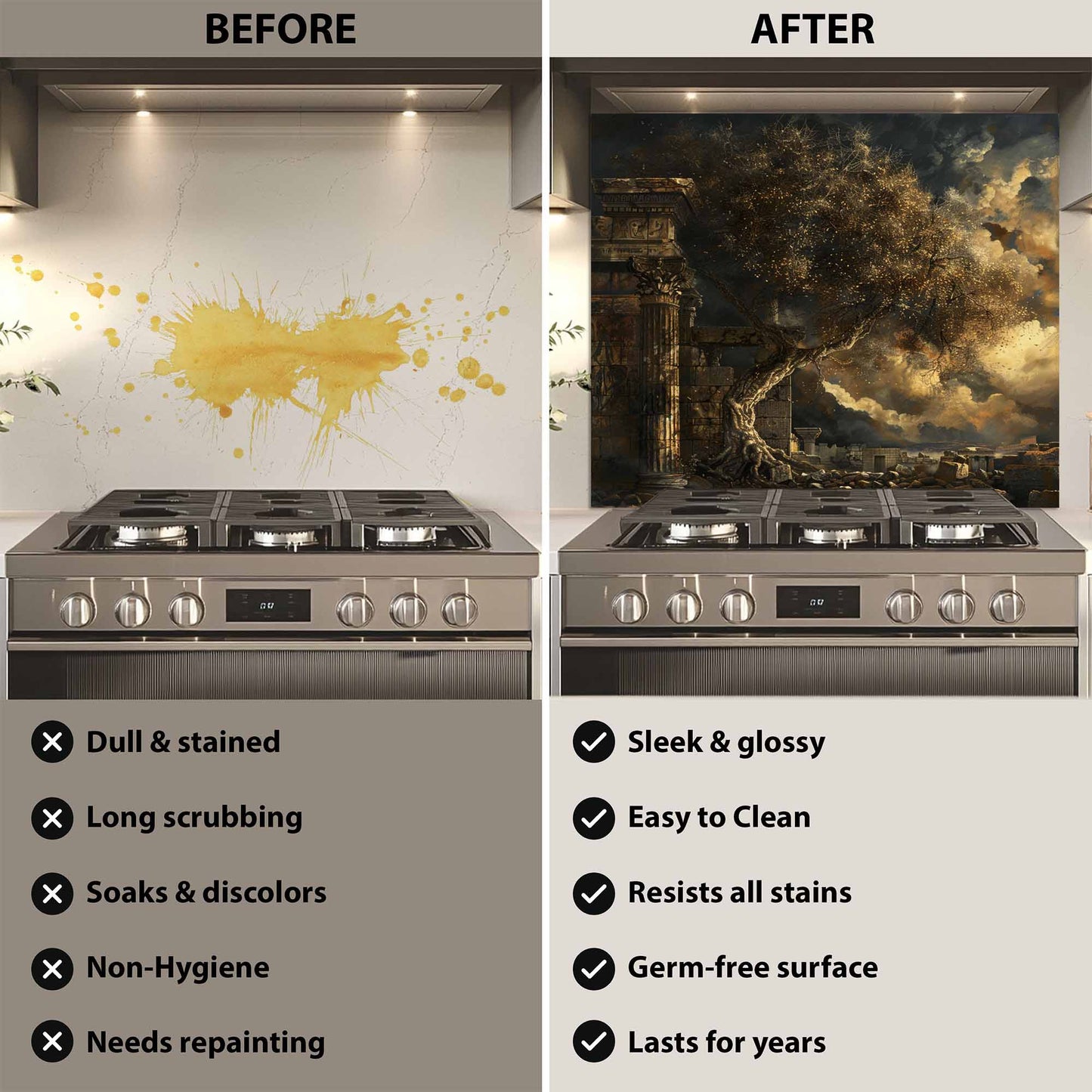 Eternal Ruins Tempered Glass Backsplash – Kitchen Backsplash for Stove
