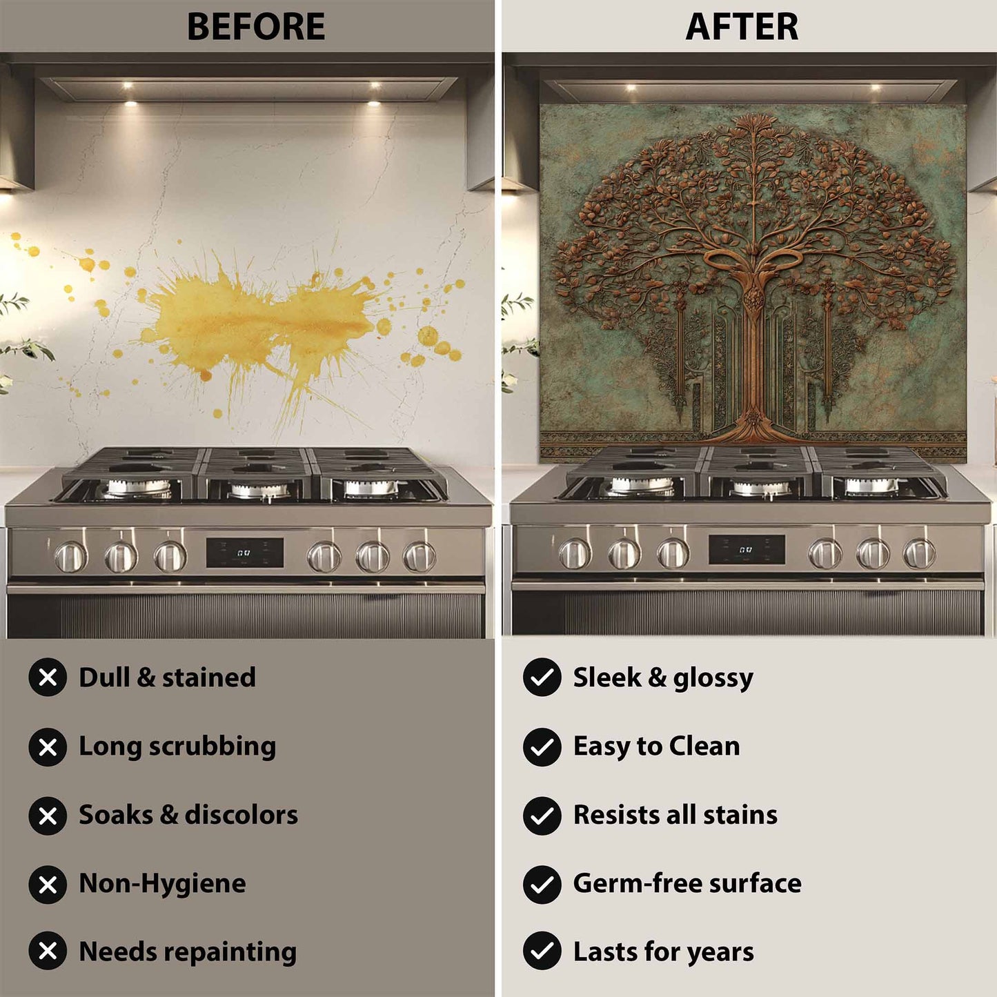 Ornate Bloom Tempered Glass Backsplash –  Tree of Life Kitchen Backsplash