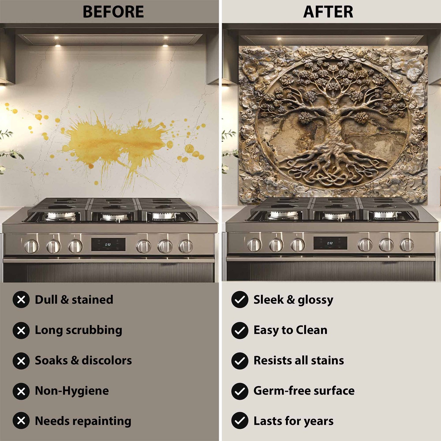 Stone Blossom Kitchen Backsplash –  Tree of Life Glass Backsplash for Stove