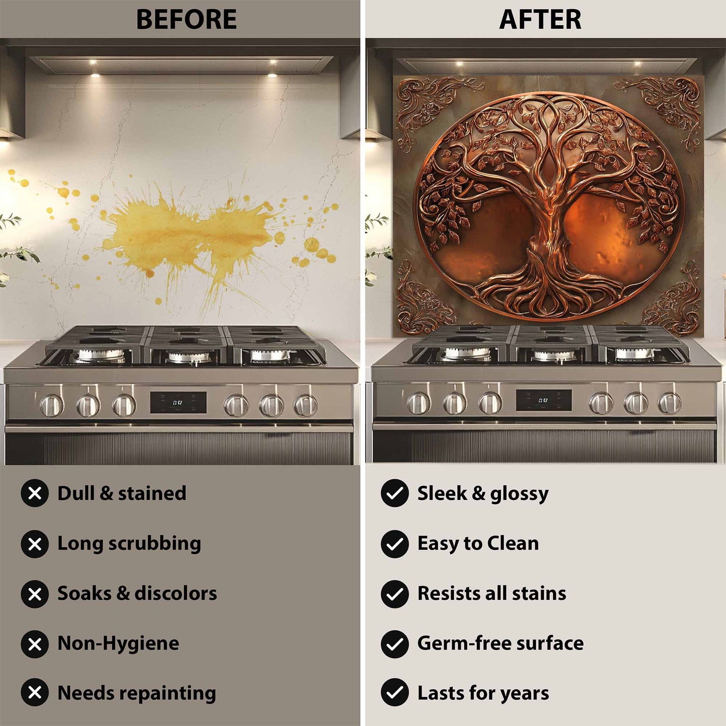 Copper Tree Tempered Glass Backsplash – Kitchen Backsplash Behind Stove