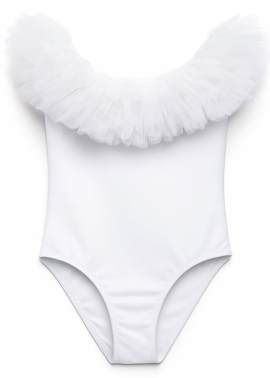 White Swimsuit with Tulle