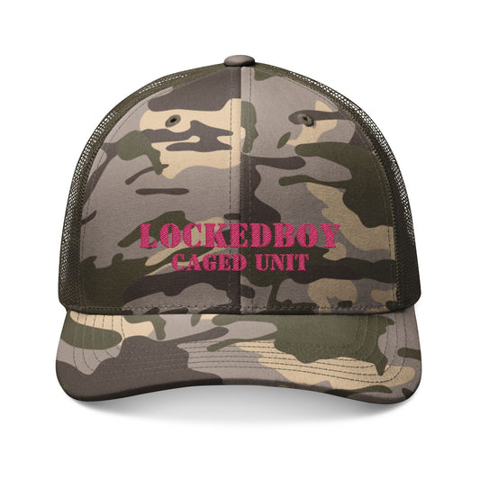 PINK Locktober LockedBoy Caged Unit Camo Snapback Cap – Olive, Brown, and Black Camo Styles Embroidery | Outdoor Adventure Cap, Hunting Gear, Casual Wear, Gift for Dad.