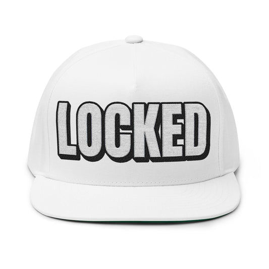 INTO: LOCKED Embroidered Flat Bill Cap – Chastity Lifestyle Hat for Caged Subs, Kinksters & Devoted Toys