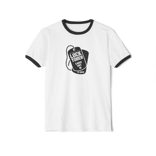 Locktober 2025 Military Ringer Tee – Bold Chastity Merch for Kinky Gear Lovers
