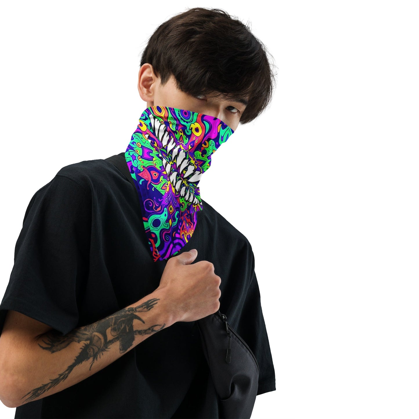 Psychedelic Fangs Rave Bandana Reversable Face Mask for Music Festivals