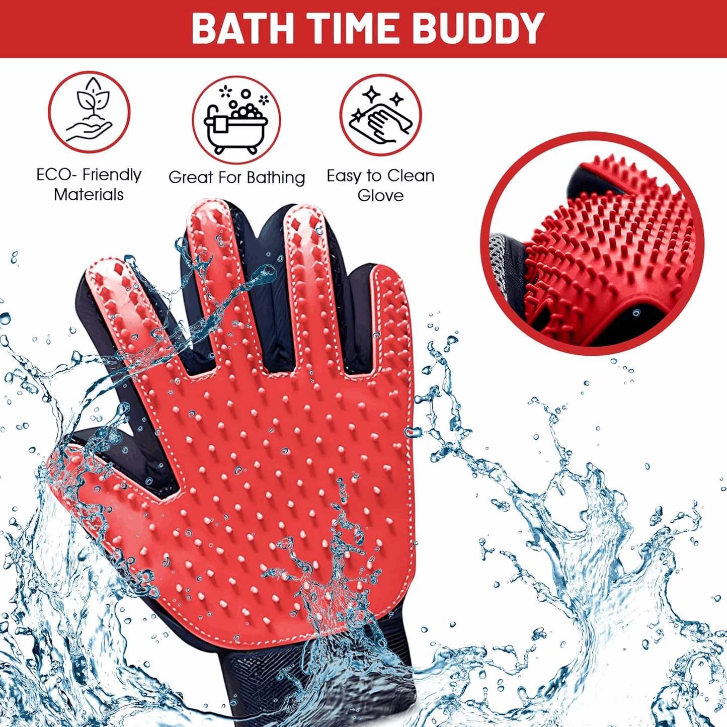Silicone Pet Grooming Gloves – Fur Remover Mittens, 1 Pair