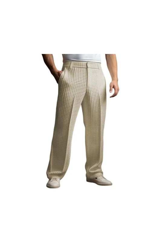Men's Elegant Waffle Suit Pants – Solid Loose Straight Trousers | Business Casual & Vacation