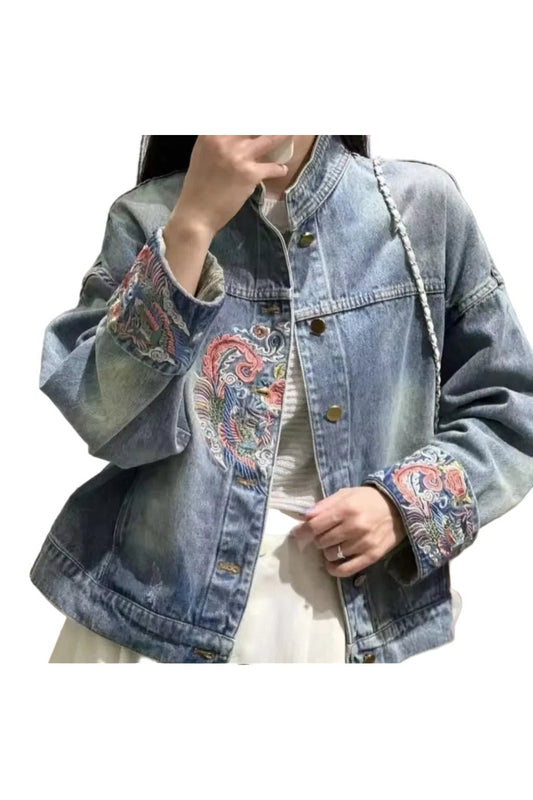 Embroidery Denim Jacket – Chinese Retro National Style