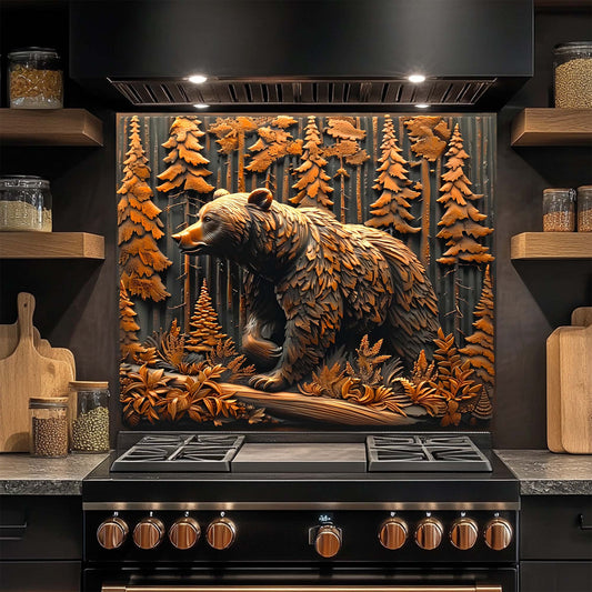 Forest Guardian – Tempered Glass Backsplash for Kitchen Stove | Copper Look Backsplash