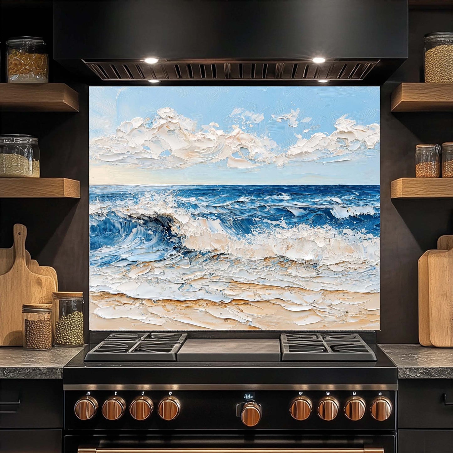 Coastal Foam – Tempered Glass Backsplash for Kitchen | Textured Ocean Wave Beach Backsplash