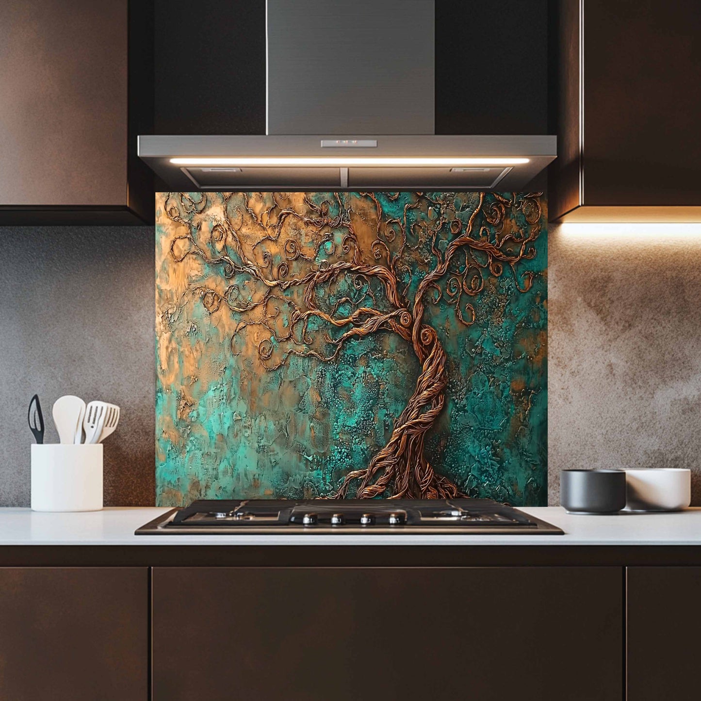 Turquoise Swirl Tempered Glass Backsplash – Kitchen Backsplash for Stove & Sink