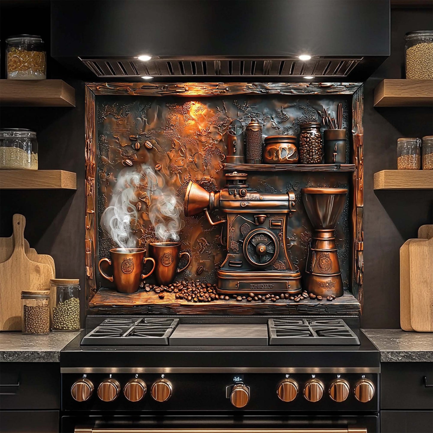 Copper Brew – Tempered Glass Backsplash for Kitchen | Coffee Machine Stove Backsplash