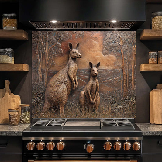 Copper Kangaroos – Tempered Glass Backsplash for Kitchen Stove | Wildlife Backsplash