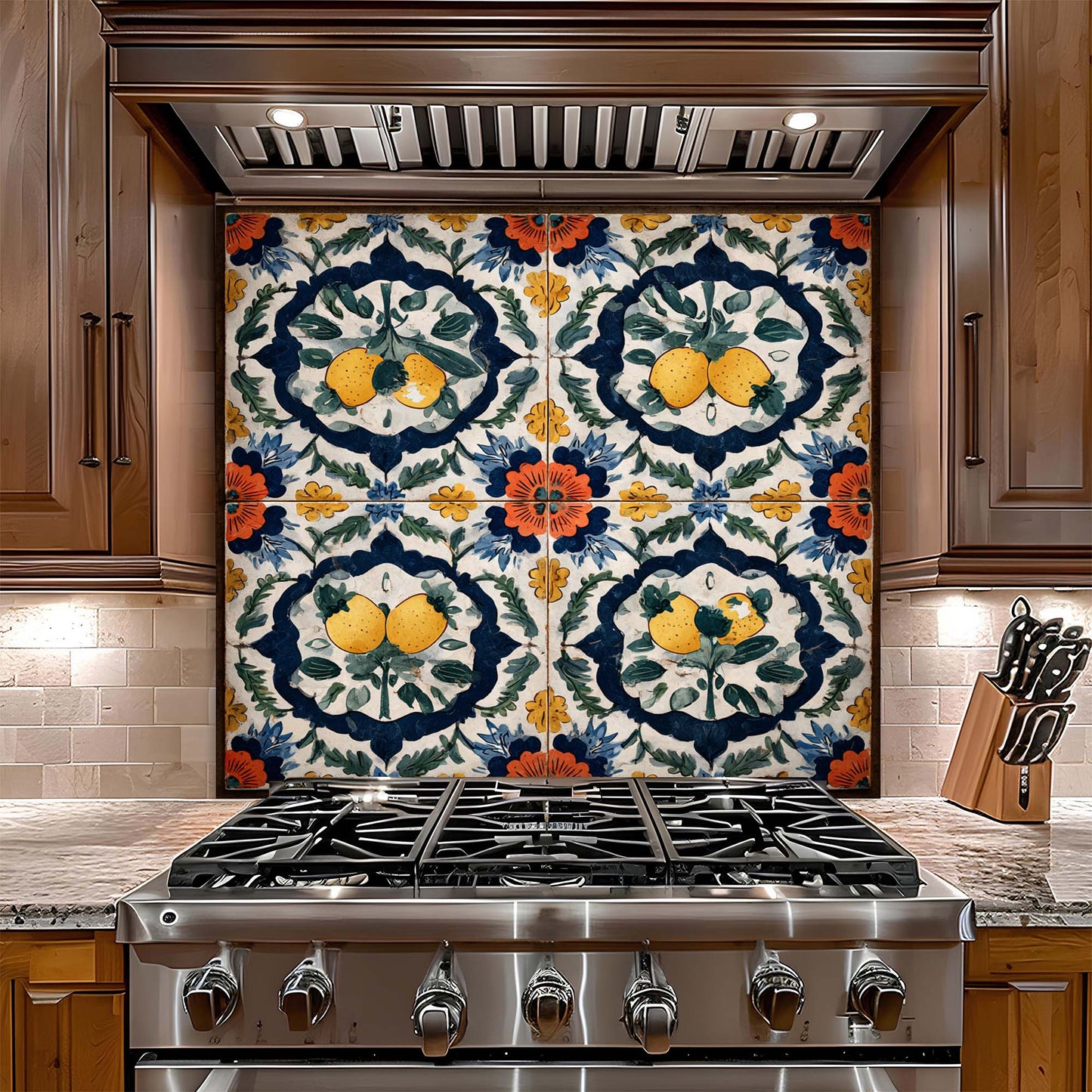 Mediterranean Lemon Tile – Tempered Glass Backsplash for Kitchen – Vintage Splashback