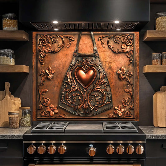Copper Heart – Tempered Glass Backsplash for Kitchen Stove | Copper Look Backsplash