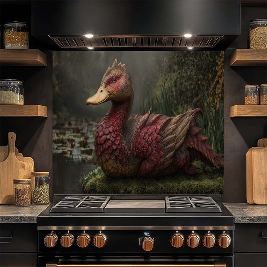 Dragonbill – Tempered Glass Backsplash for Kitchen | Mythical Duck-Dragon Backsplash