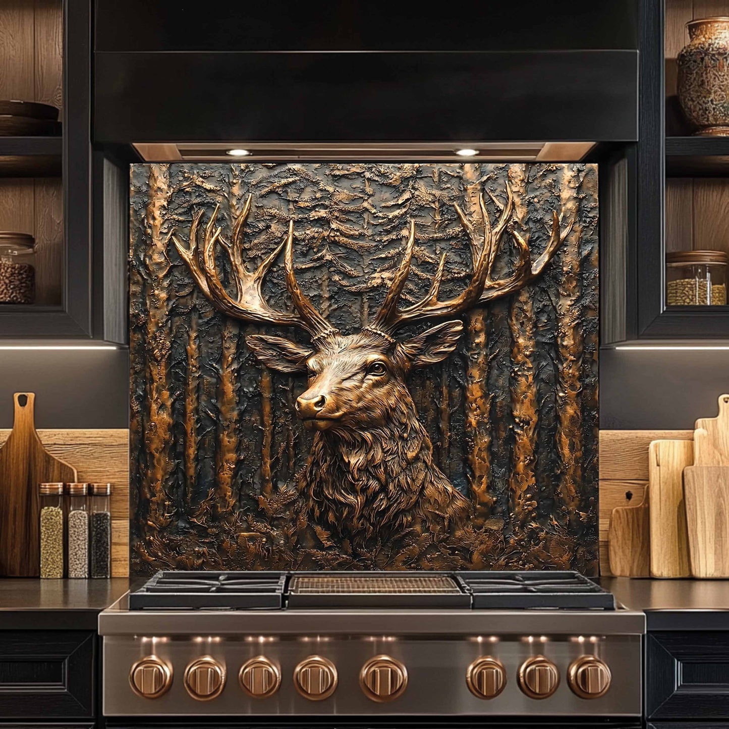 Copper Look Elk Tempered Glass Backsplash – Kitchen Backsplash for Farmhouse, Lodge and Cabin