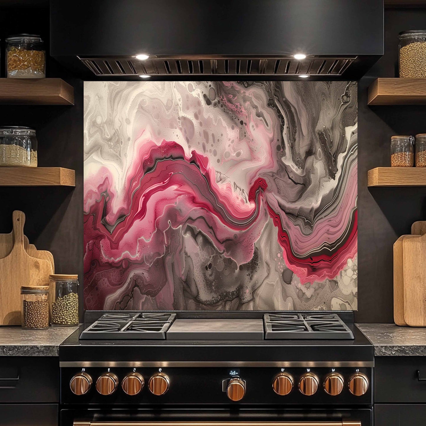 Tempered Glass Backsplash – Raspberry Smoke Flow