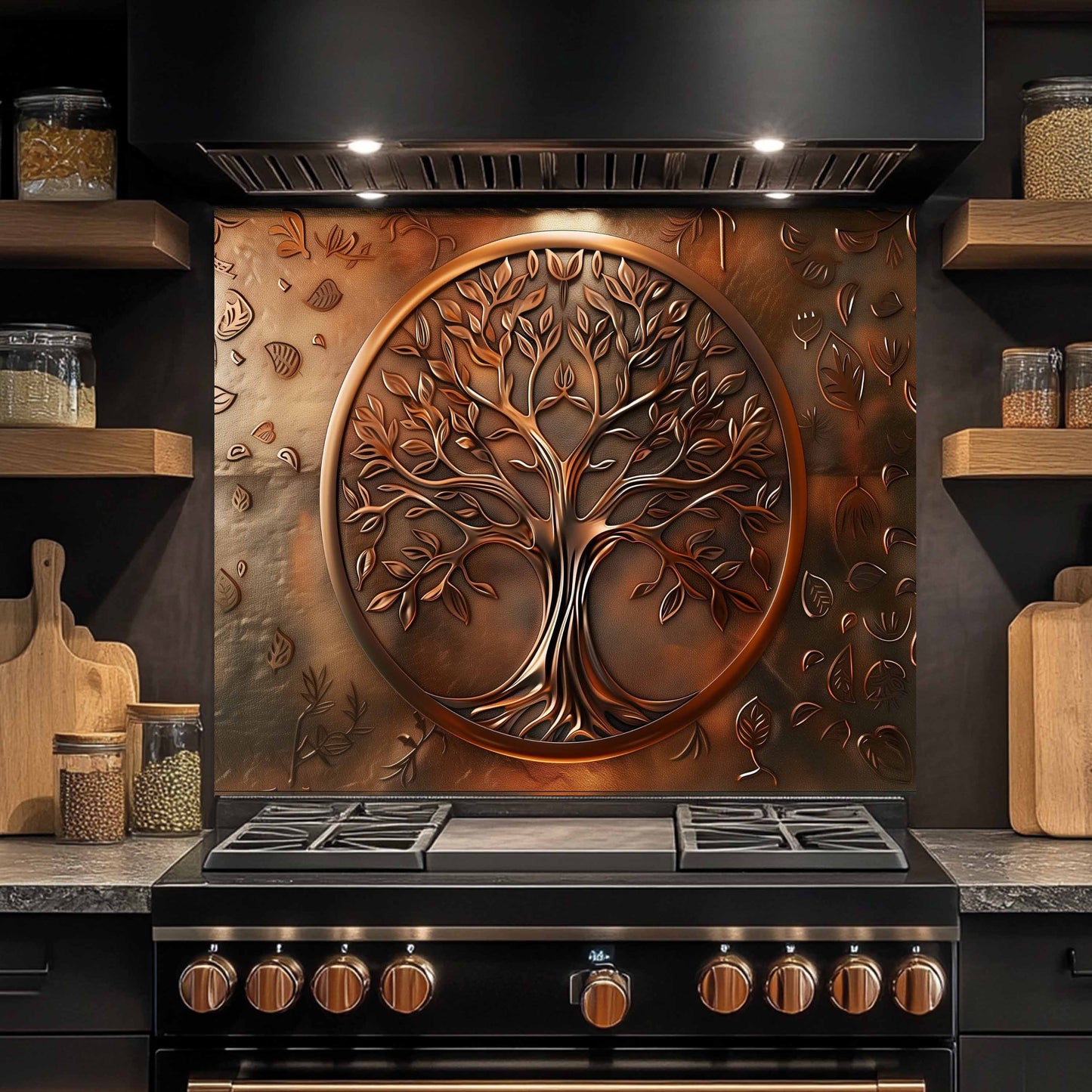 Custom Kitchen Backsplash – Bronze Harmony Tempered Glass Stove Backsplash
