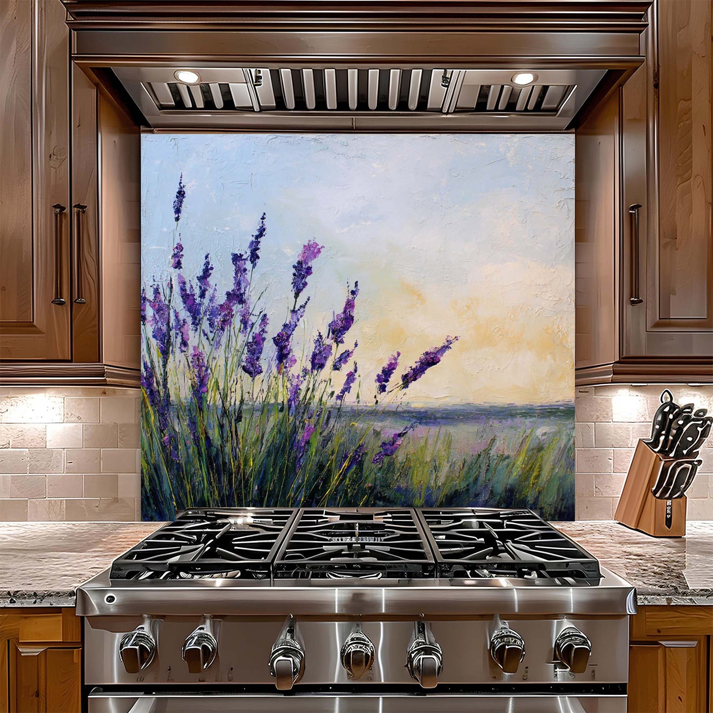 Lavender Fields – Tempered Glass Backsplash for Kitchen – Provence Inspired Splashback