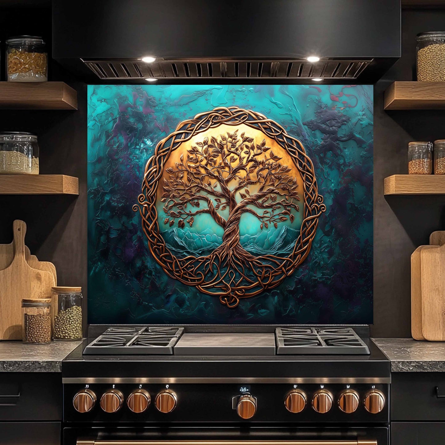 Custom Kitchen Backsplash – Emerald Life Tempered Glass Stove Backsplash