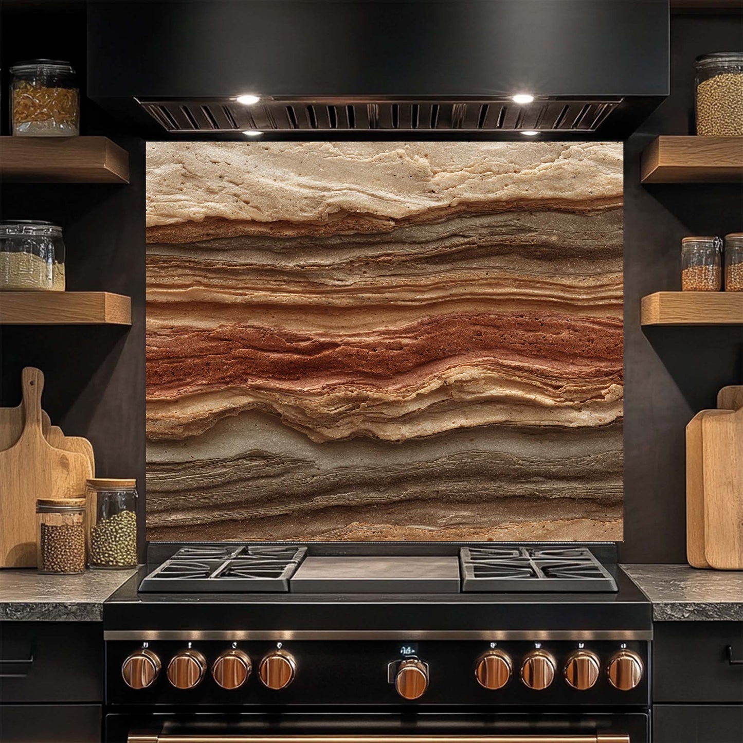 Strata Fusion – Tempered Glass Backsplash for Kitchen | Earth Tone Geology Backsplash