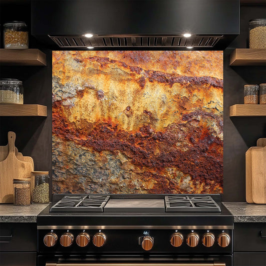 Rust Flow – Tempered Glass Backsplash | Industrial Abstract Copper Look Kitchen Backsplash