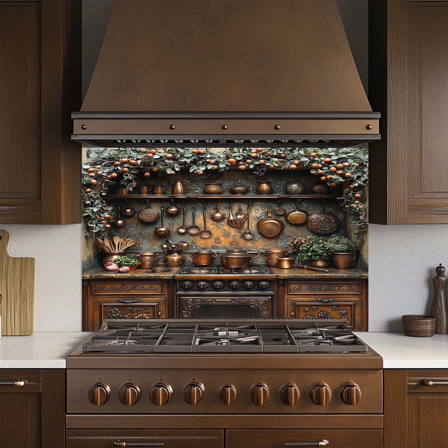 Orchard Hearth – Tempered Glass Backsplash for Kitchen Stove | Copper Look Splashback