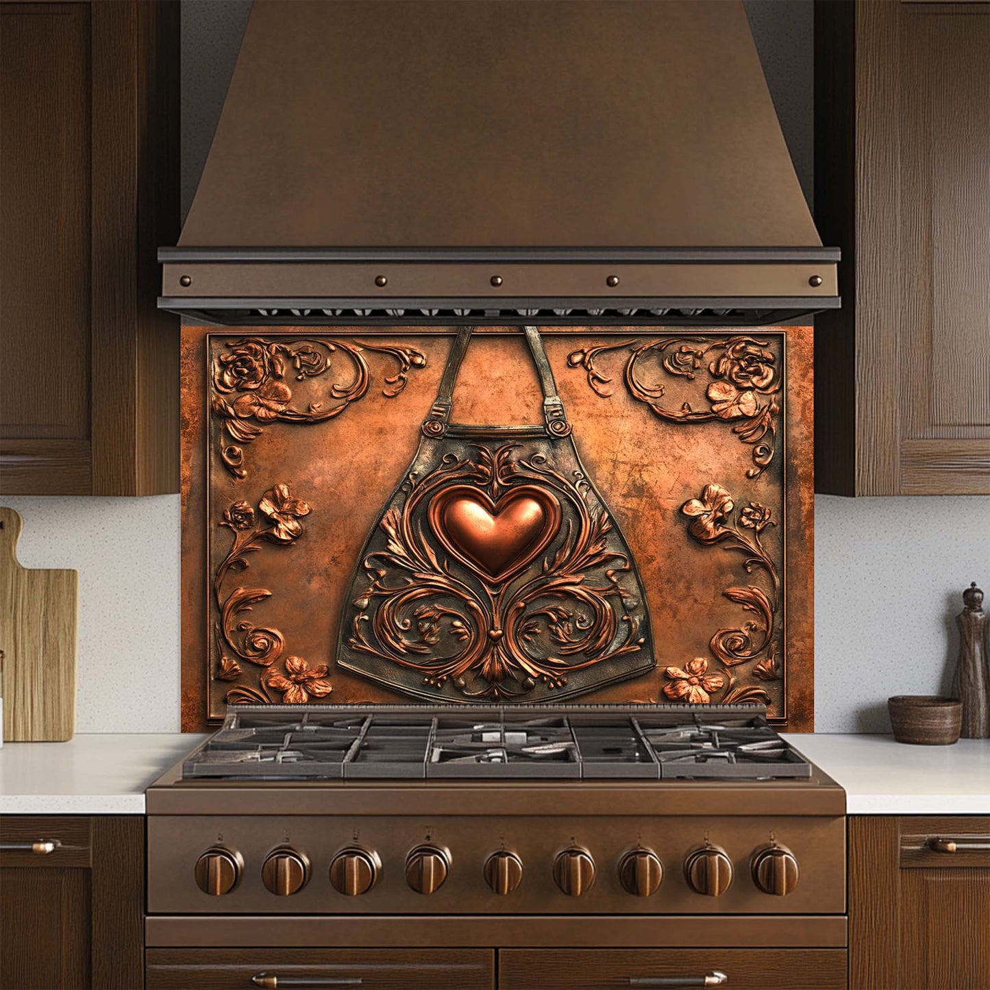 Copper Heart – Tempered Glass Backsplash for Kitchen Stove | Copper Look Backsplash