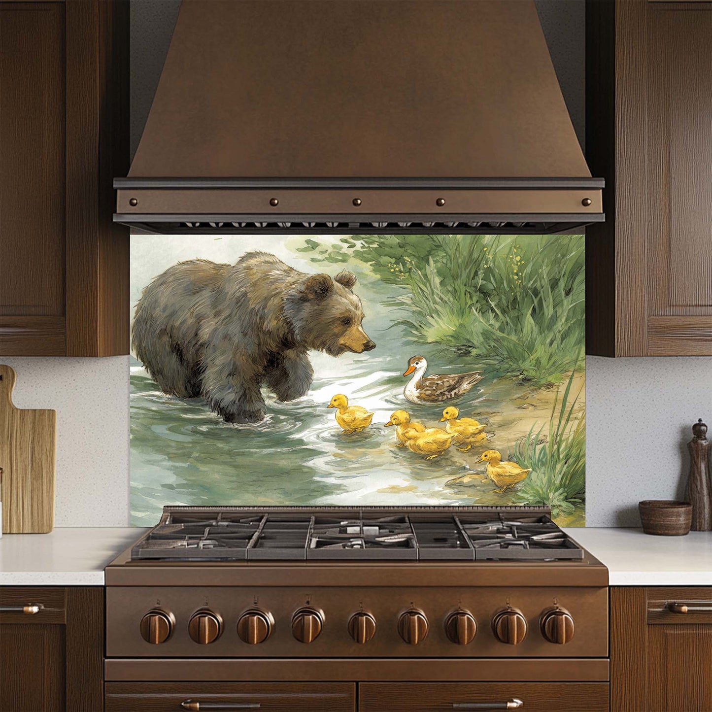 Duckling Stroll – Tempered Glass Backsplash for Kitchen Stove | Bear and Duck Backsplash