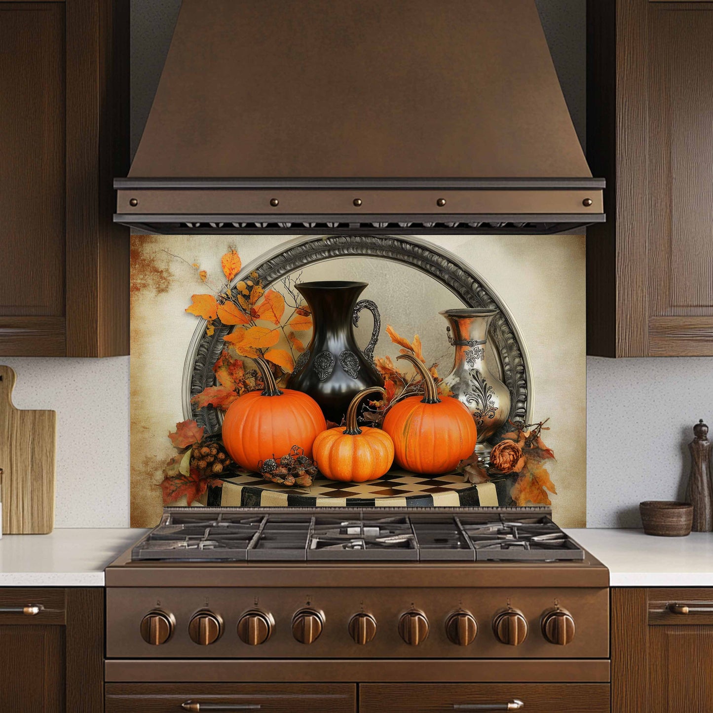 Autumn Harvest Tempered Glass Backsplash – Vintage Pumpkin Kitchen Wall Art