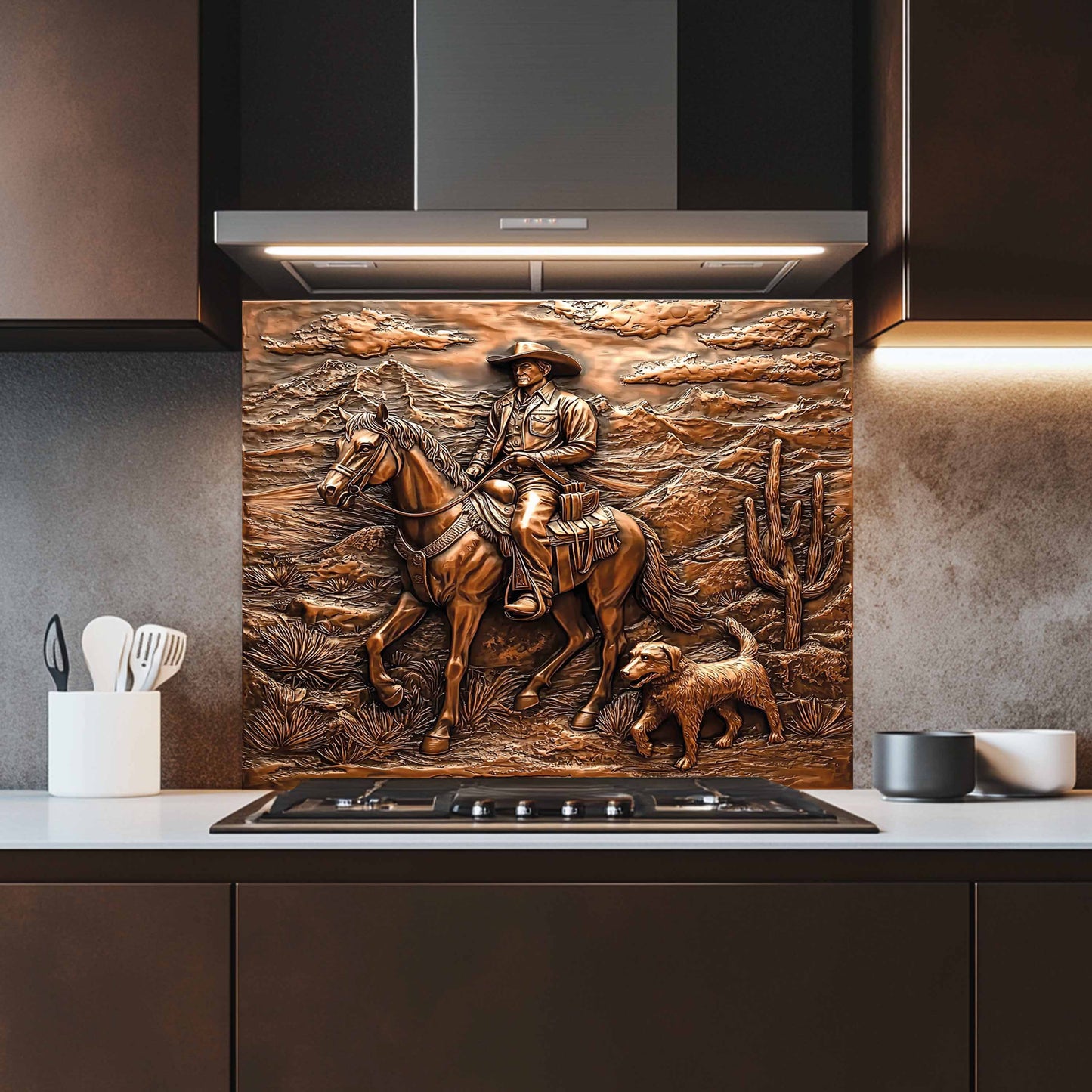 Copper Look Western Tempered Glass Backsplash – Kitchen Back splash Behind Stove