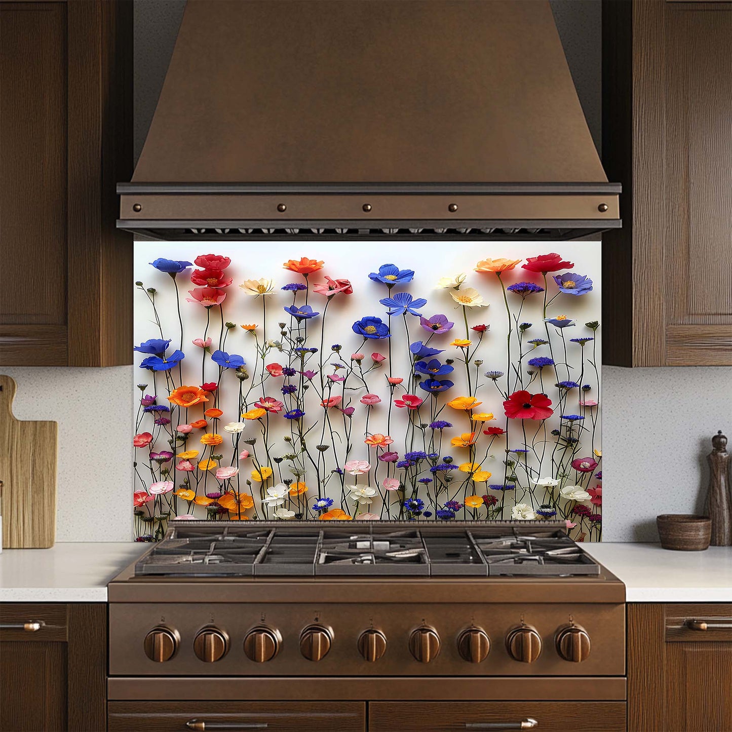 Floral Waltz Tempered Glass Backsplash – Colorful Flower Kitchen Backsplash Tile