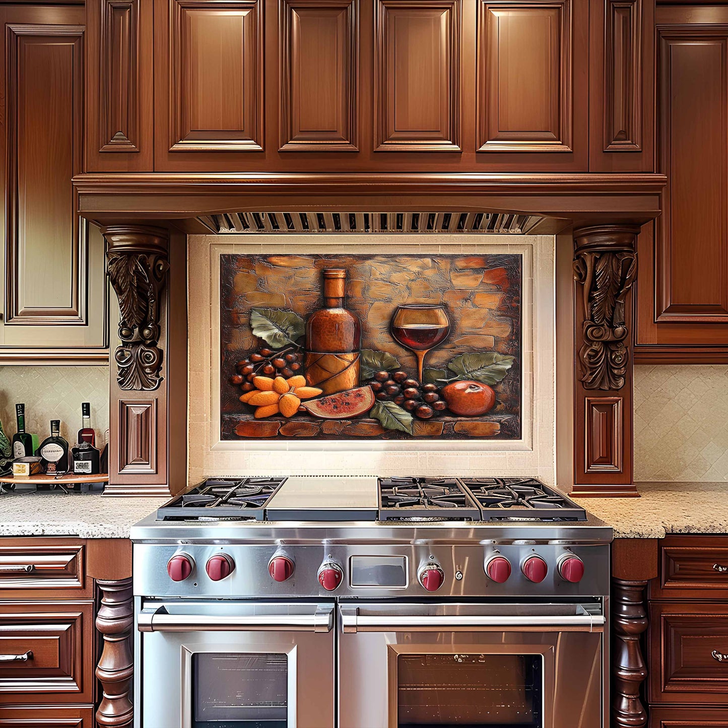 Vintage Harvest Tempered Glass Backsplash – Tuscan Style Kitchen Backsplash
