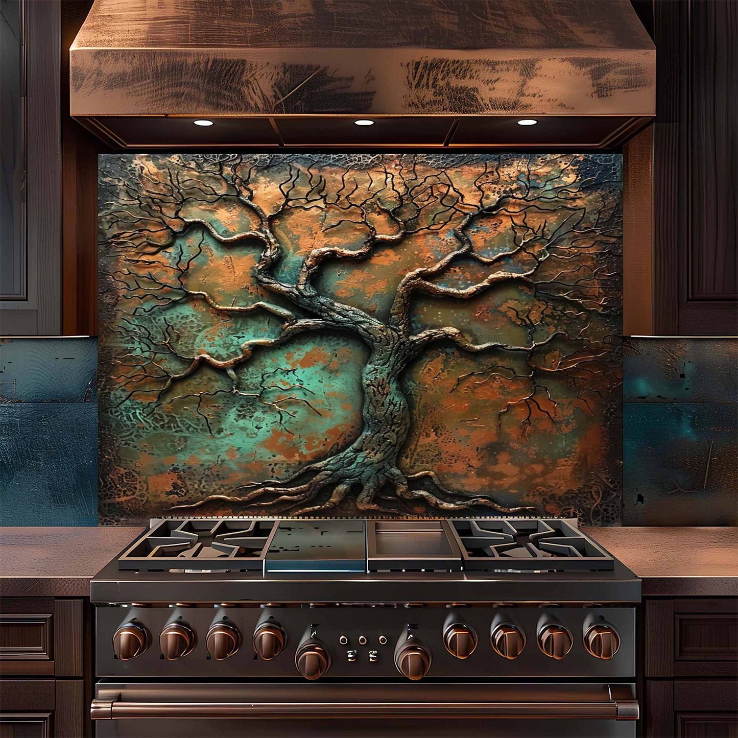 Rust Patina Tree Tempered Glass Backsplash – Kitchen Backsplash Behind Stove