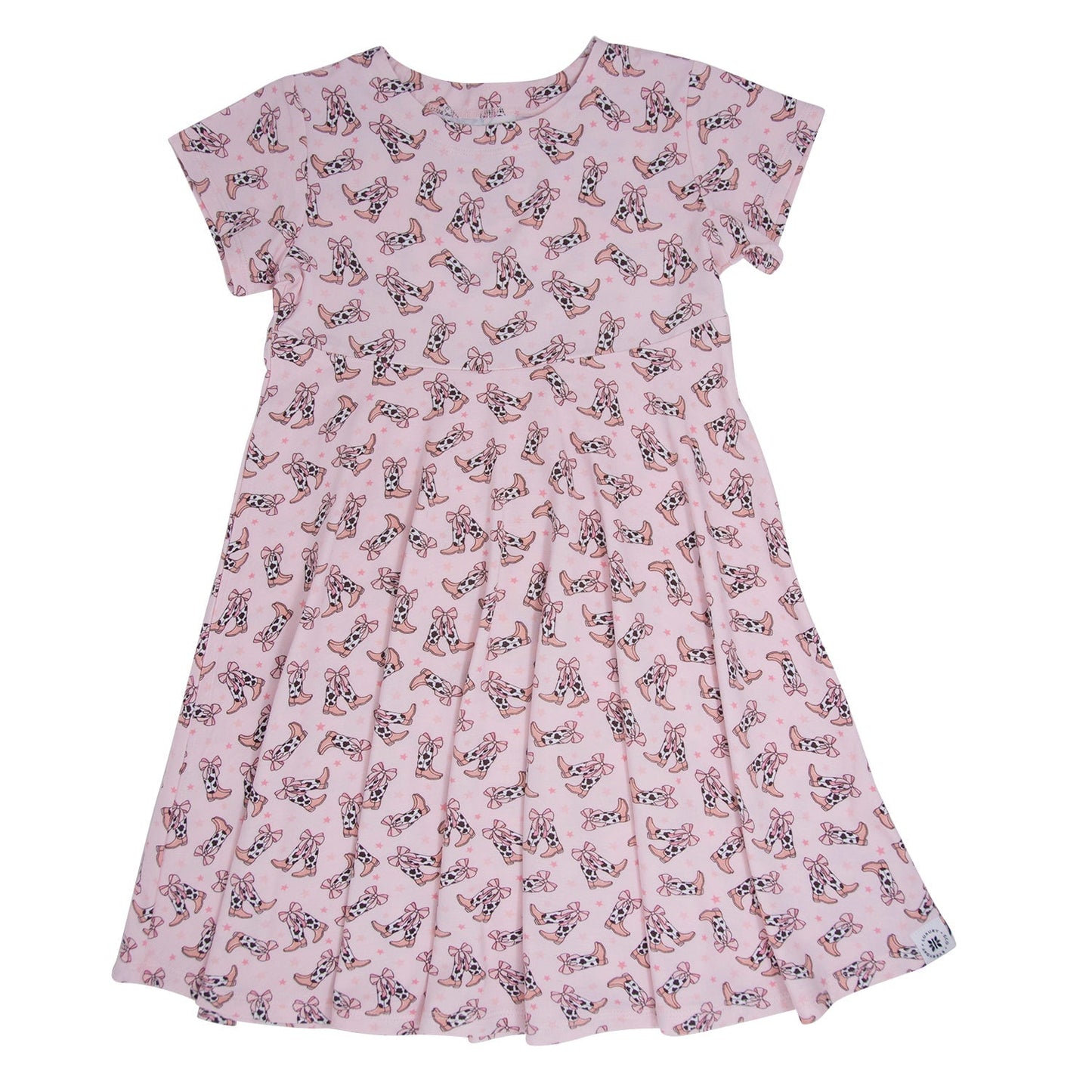 Cowhide Boots Bows Cap Sleeve Swirly Girl Dress