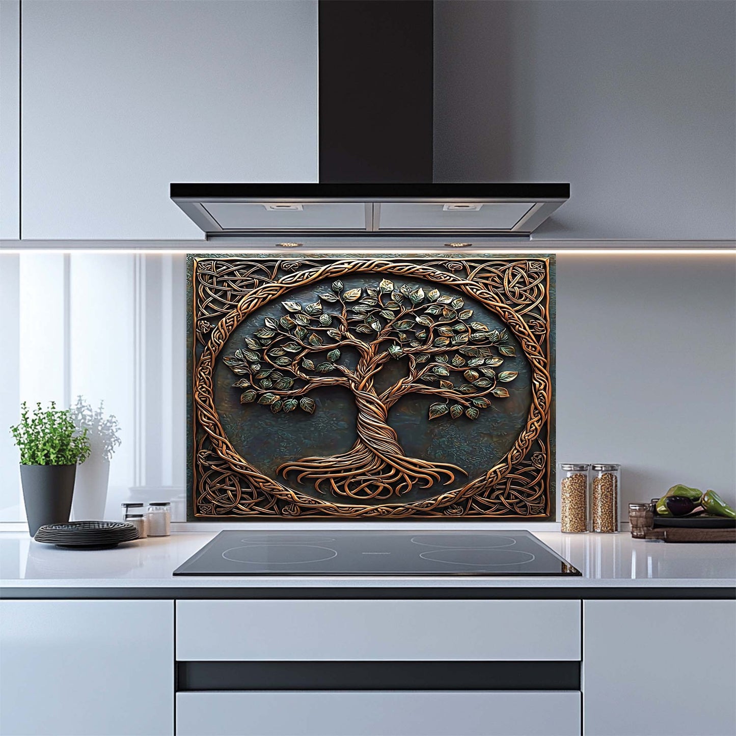 Sacred Corners – Tempered Glass Backsplash for Kitchen Stove | Tree of Life Splashback