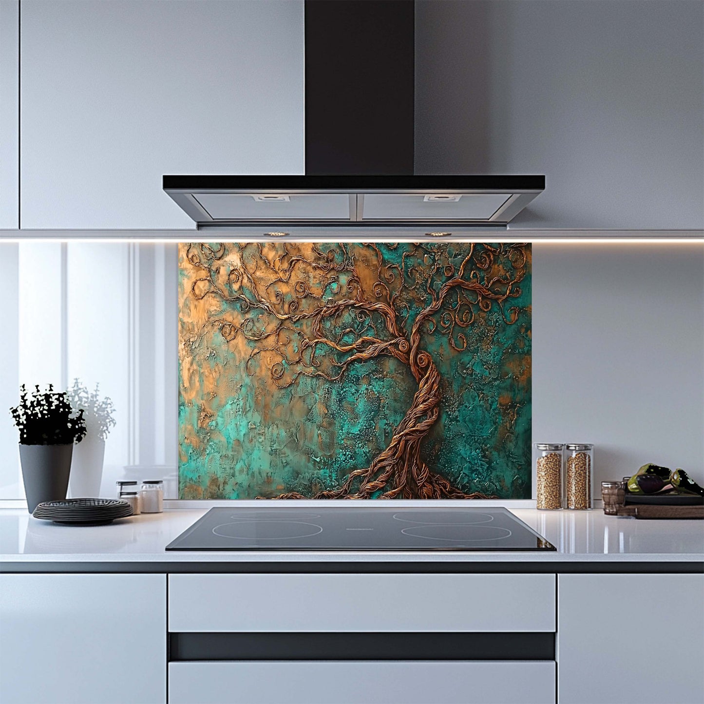 Turquoise Swirl Tempered Glass Backsplash – Kitchen Backsplash for Stove & Sink