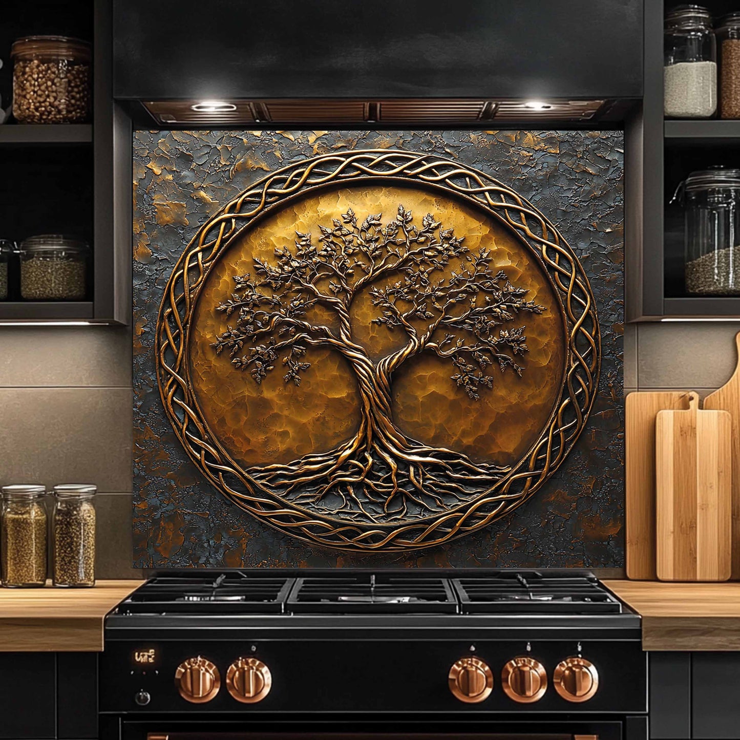 Bronze Roots Tempered Glass Backsplash – Kitchen Backsplash Behind Stove