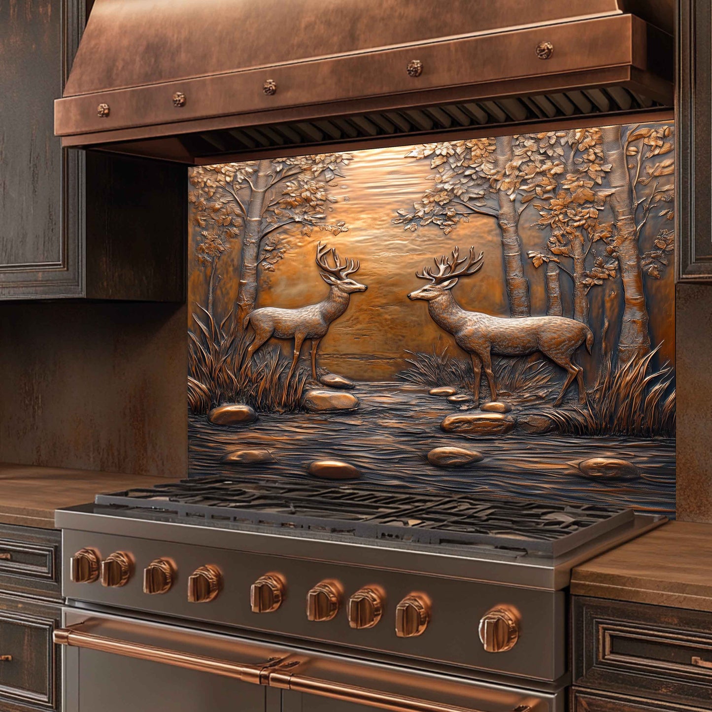 Forest Encounter Tempered Glass Backsplash – Deer Scene Kitchen Backsplash Panel
